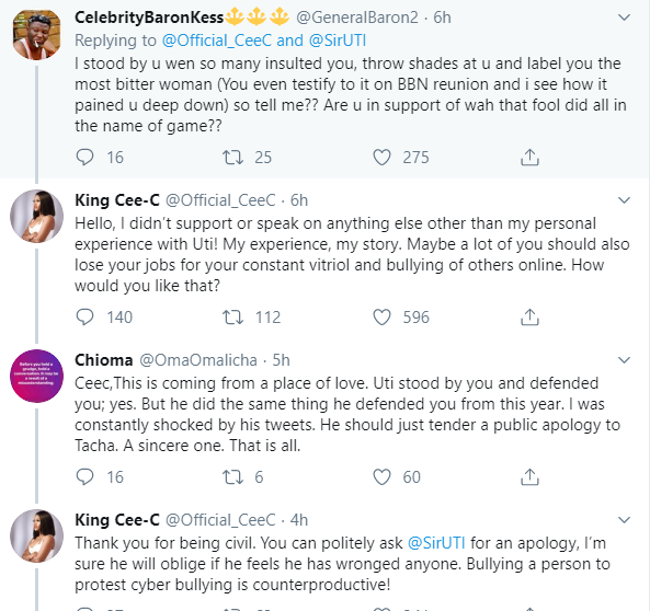 BBNaija's Ceec tackles Twitter users trolling her for showing solidarity to Uti Nwachukwu